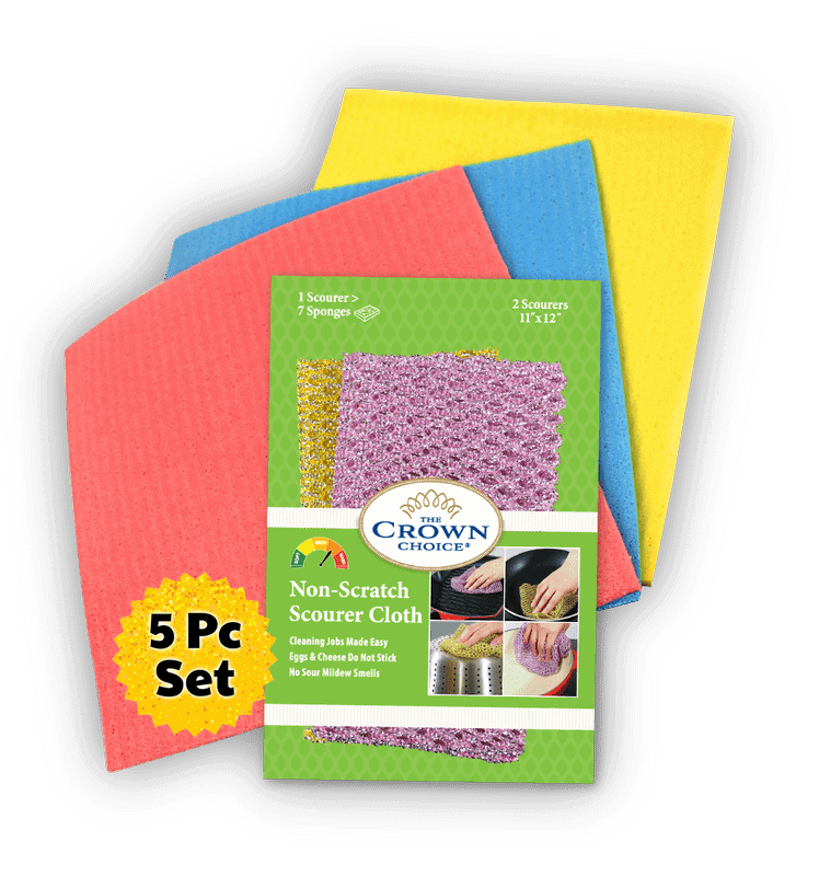Cellulose Sponge Cloth and Non-Scratch Scouring Pad Set (5 Pcs) 2 non scratch scourer and sponge cloth set