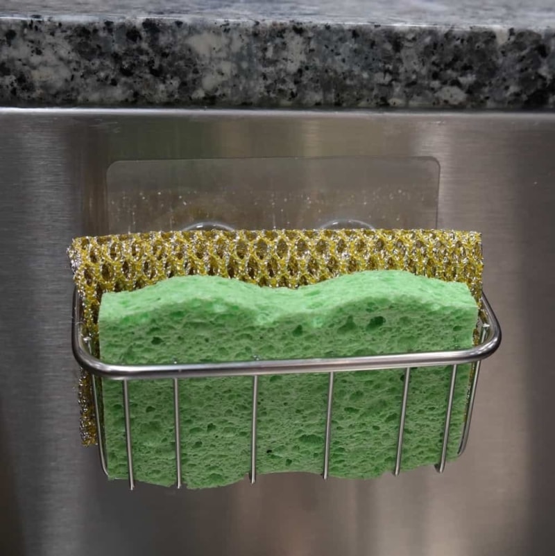BEST Double Sponge Holder for Sink Uses Detachable Adhesive THE