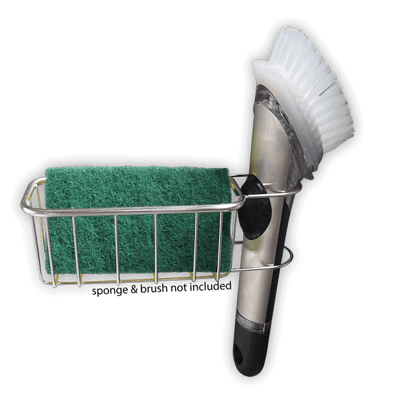 Fits Two Sponges Stainless Steel Sink Caddy for Dish Sponges BEST Sponge Holder for Kitchen Sink with Strong Adhesive
