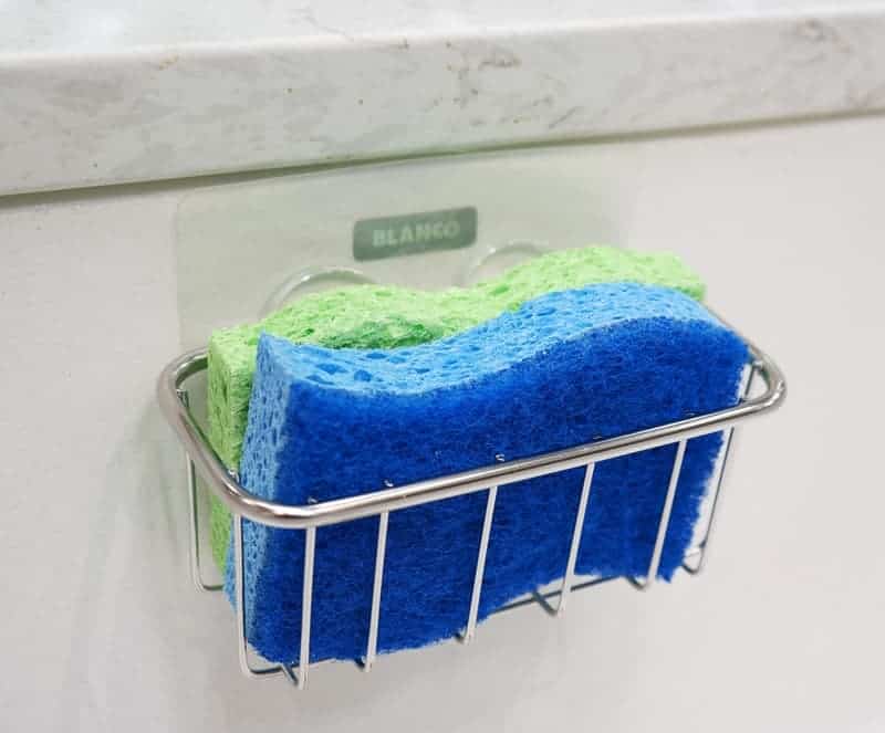 Fits Two Sponges Stainless Steel Sink Caddy for Dish Sponges BEST Sponge Holder for Kitchen Sink with Strong Adhesive